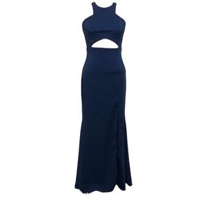 Jay Godfrey Womens Fearless Maxi Dress Gown Size 4 Navy Blue Halter Cut Out